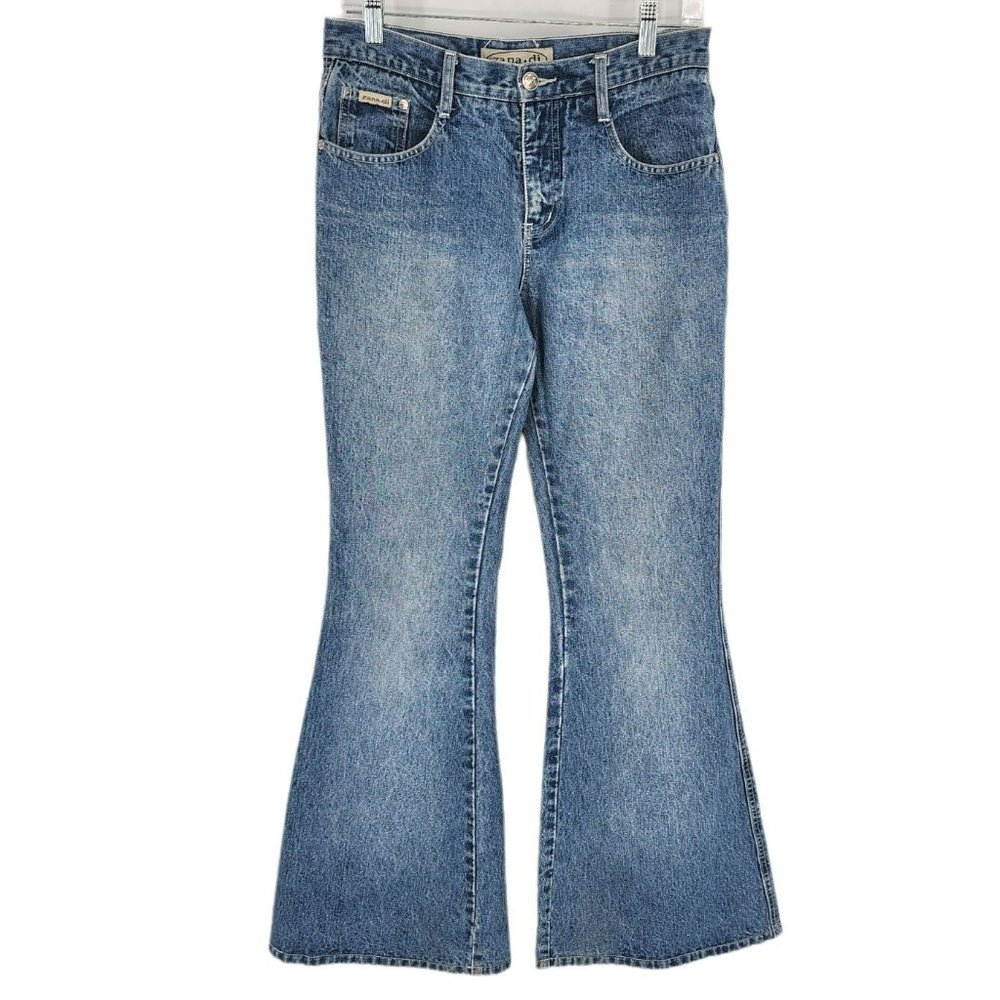 Zana Di Flare Leg Jeans Juniors 7 8 Vintage 90s 100% Cotton Medium Wash Denim